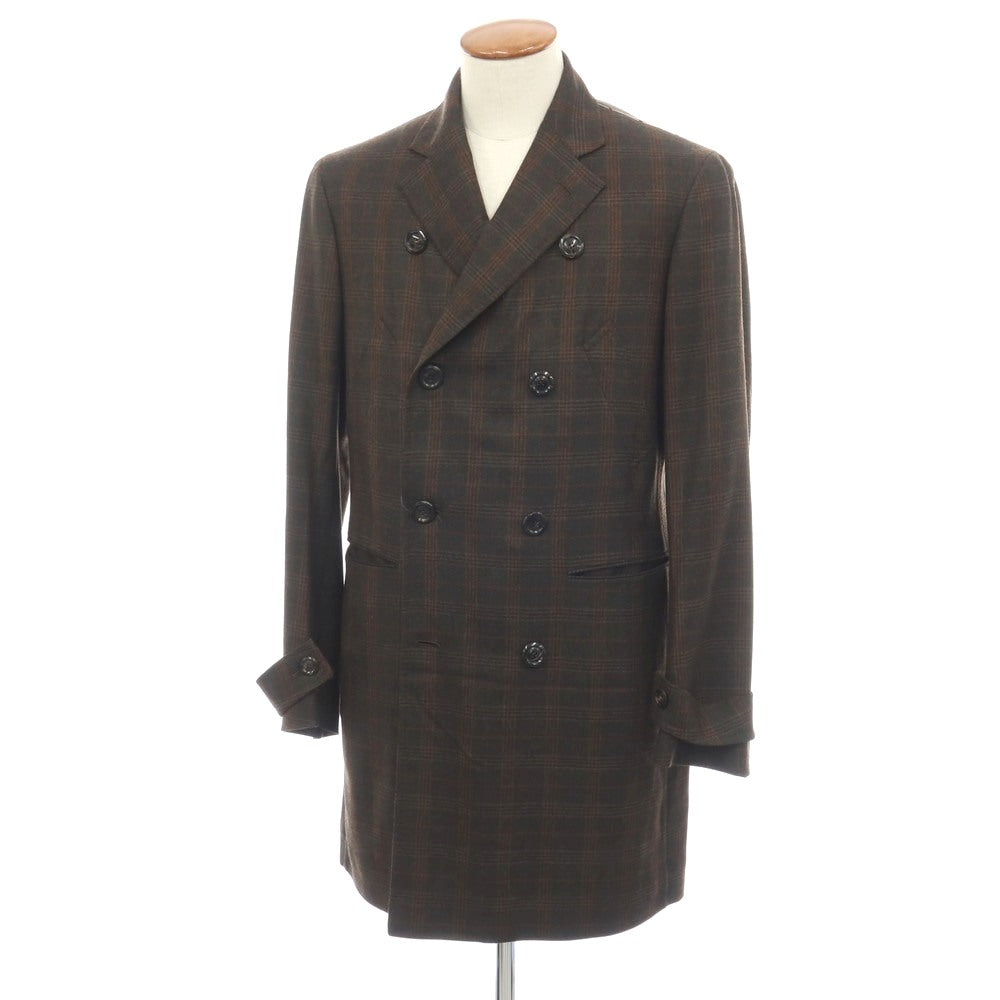 【新品】シパーリオ バイ スティレラティーノ SIPARIO by STILE LATINO ウールレーヨン チェック ダブルブレストコート ダークオリーブグリーンxブラウン【サイズ48】【 状態ランクN 】【 メンズ 】