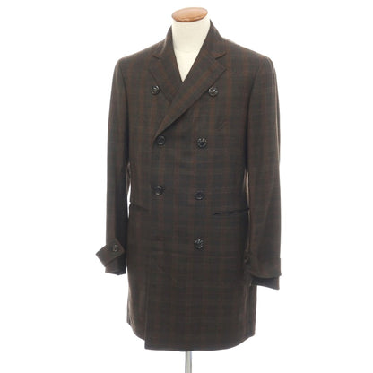 【新品】シパーリオ バイ スティレラティーノ SIPARIO by STILE LATINO ウールレーヨン チェック ダブルブレストコート ダークオリーブグリーンxブラウン【サイズ48】【 状態ランクN 】【 メンズ 】