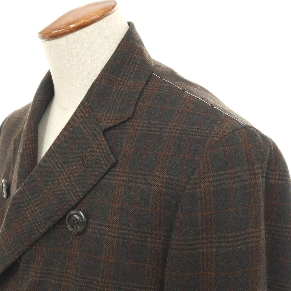 【新品】シパーリオ バイ スティレラティーノ SIPARIO by STILE LATINO ウールレーヨン チェック ダブルブレストコート ダークオリーブグリーンxブラウン【サイズ48】【 状態ランクN 】【 メンズ 】