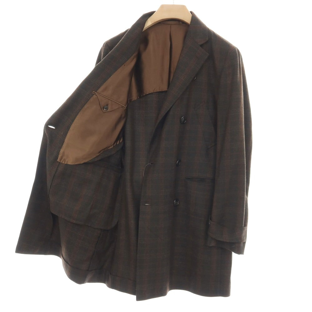 【新品】シパーリオ バイ スティレラティーノ SIPARIO by STILE LATINO ウールレーヨン チェック ダブルブレストコート ダークオリーブグリーンxブラウン【サイズ48】【 状態ランクN 】【 メンズ 】