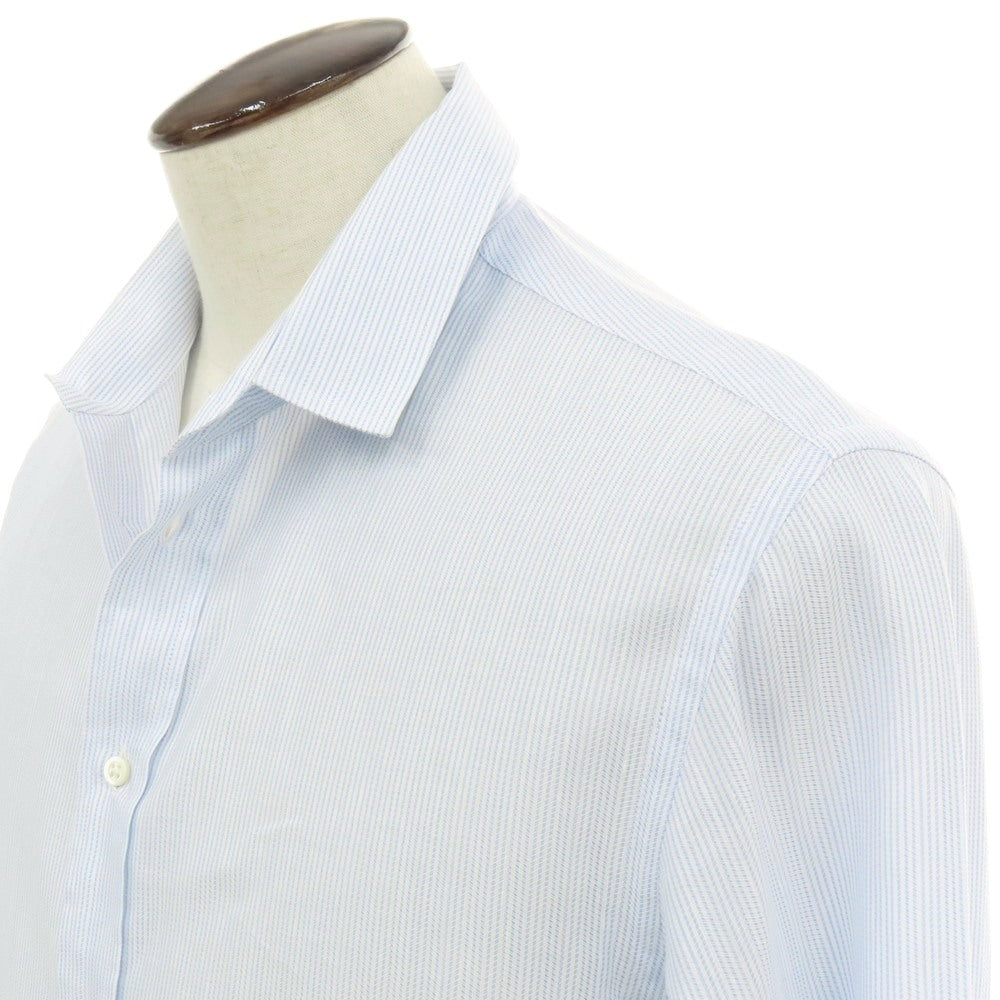 【中古】アルマーニ コレッツォーニ ARMANI COLLEZIONI コットンリネン ストライプ ショートカラー ドレスシャツ ライトブルーxホワイト【サイズ41】【 状態ランクB 】【 メンズ 】