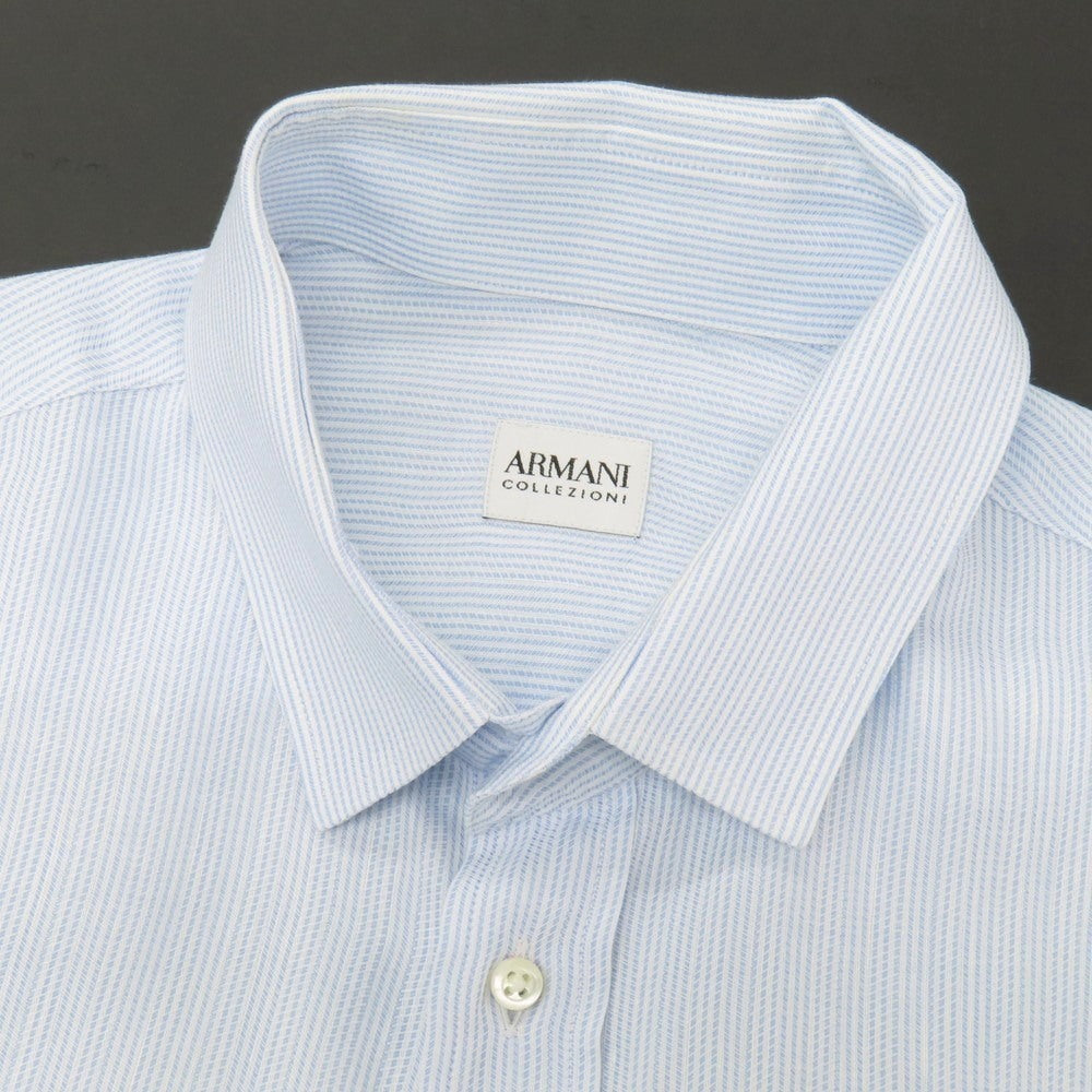 【中古】アルマーニ コレッツォーニ ARMANI COLLEZIONI コットンリネン ストライプ ショートカラー ドレスシャツ ライトブルーxホワイト【サイズ41】【 状態ランクB 】【 メンズ 】