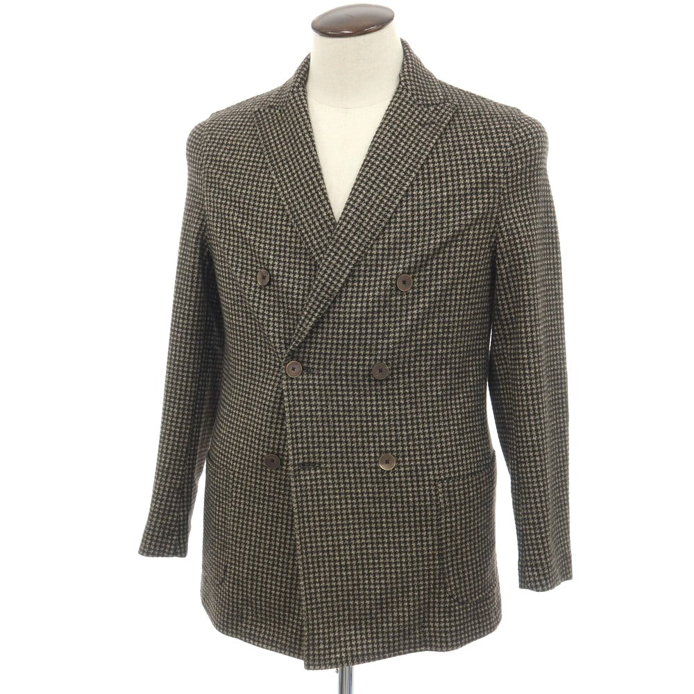 【中古】パオローニ PAOLONI レーヨンポリエステル ジャージー ハウンドトゥース ダブル6B カジュアルジャケット ブラックxベージュ【サイズ50】【 状態ランクB 】【 メンズ 】