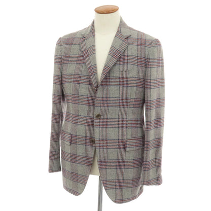 【中古】アザブテーラー azabu tailor JET CRUISE ウールナイロンシルクリネン チェック 3B テーラードジャケット グレーxネイビー【サイズ046 A】【 状態ランクB 】【 メンズ 】