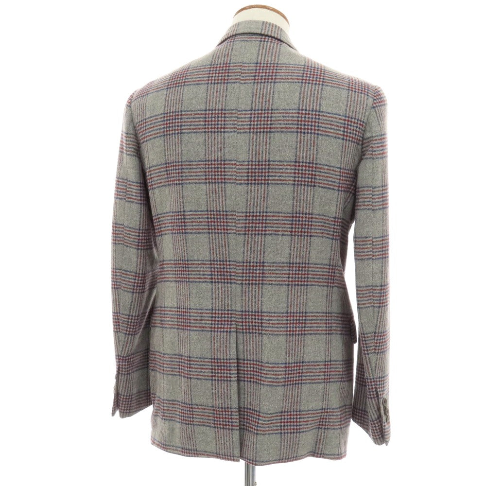 【中古】アザブテーラー azabu tailor JET CRUISE ウールナイロンシルクリネン チェック 3B テーラードジャケット グレーxネイビー【サイズ046 A】【 状態ランクB 】【 メンズ 】