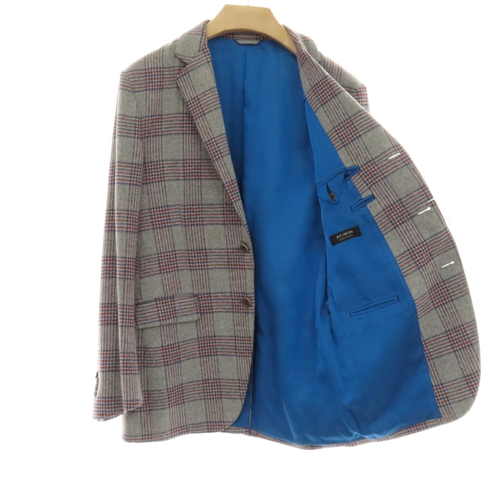 【中古】アザブテーラー azabu tailor JET CRUISE ウールナイロンシルクリネン チェック 3B テーラードジャケット グレーxネイビー【サイズ046 A】【 状態ランクB 】【 メンズ 】