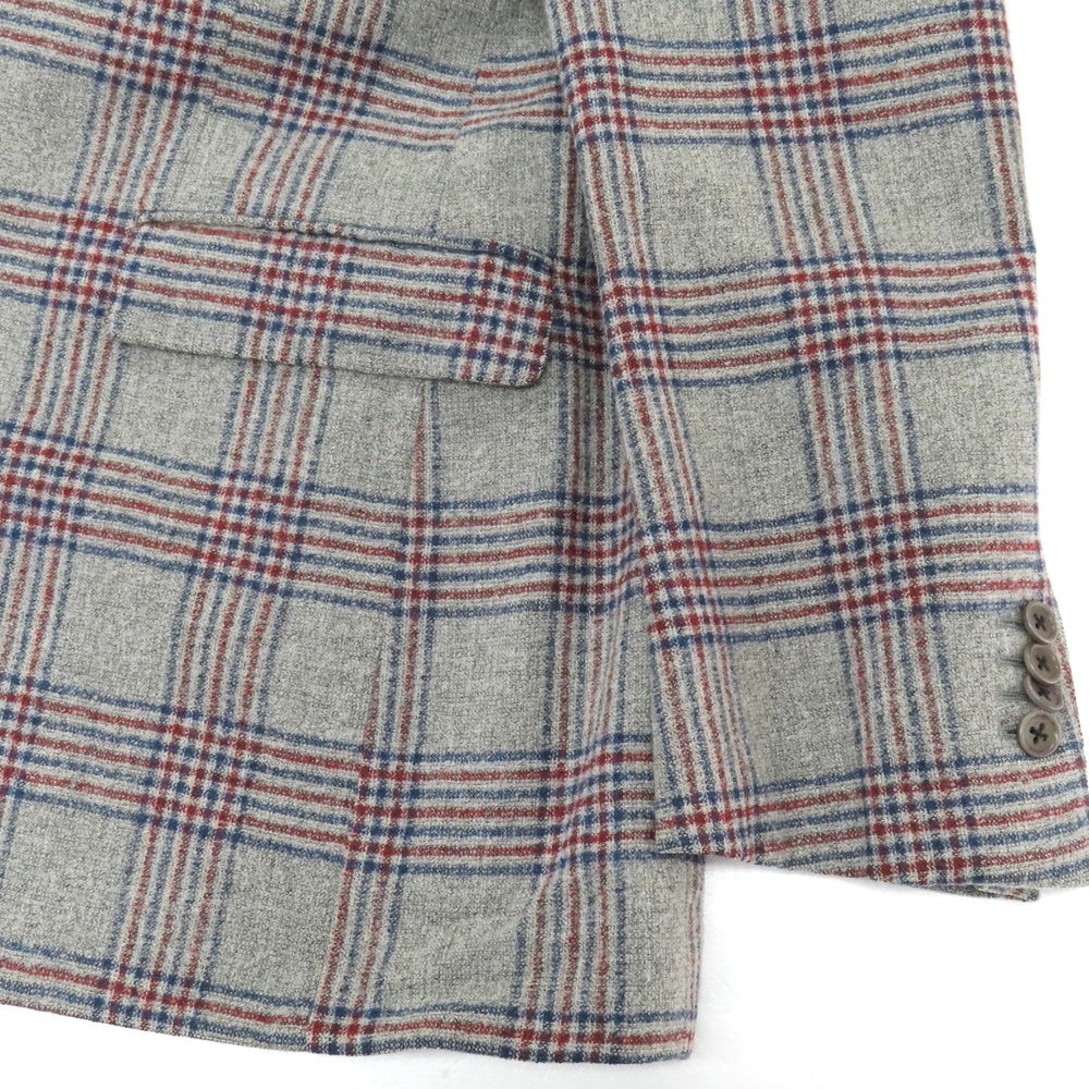 【中古】アザブテーラー azabu tailor JET CRUISE ウールナイロンシルクリネン チェック 3B テーラードジャケット グレーxネイビー【サイズ046 A】【 状態ランクB 】【 メンズ 】