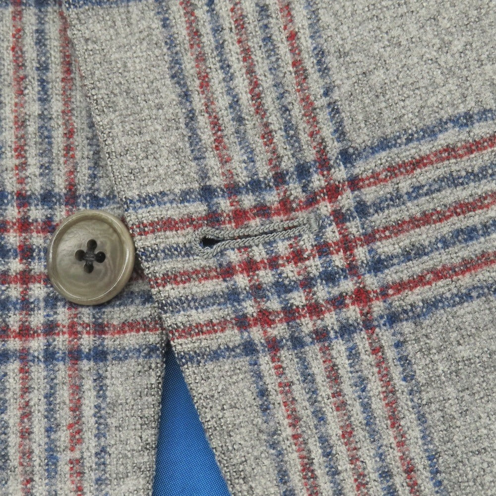 【中古】アザブテーラー azabu tailor JET CRUISE ウールナイロンシルクリネン チェック 3B テーラードジャケット グレーxネイビー【サイズ046 A】【 状態ランクB 】【 メンズ 】
