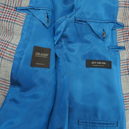 【中古】アザブテーラー azabu tailor JET CRUISE ウールナイロンシルクリネン チェック 3B テーラードジャケット グレーxネイビー【サイズ046 A】【 状態ランクB 】【 メンズ 】