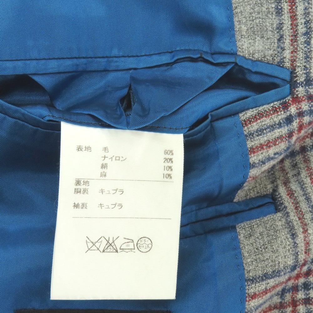 【中古】アザブテーラー azabu tailor JET CRUISE ウールナイロンシルクリネン チェック 3B テーラードジャケット グレーxネイビー【サイズ046 A】【 状態ランクB 】【 メンズ 】