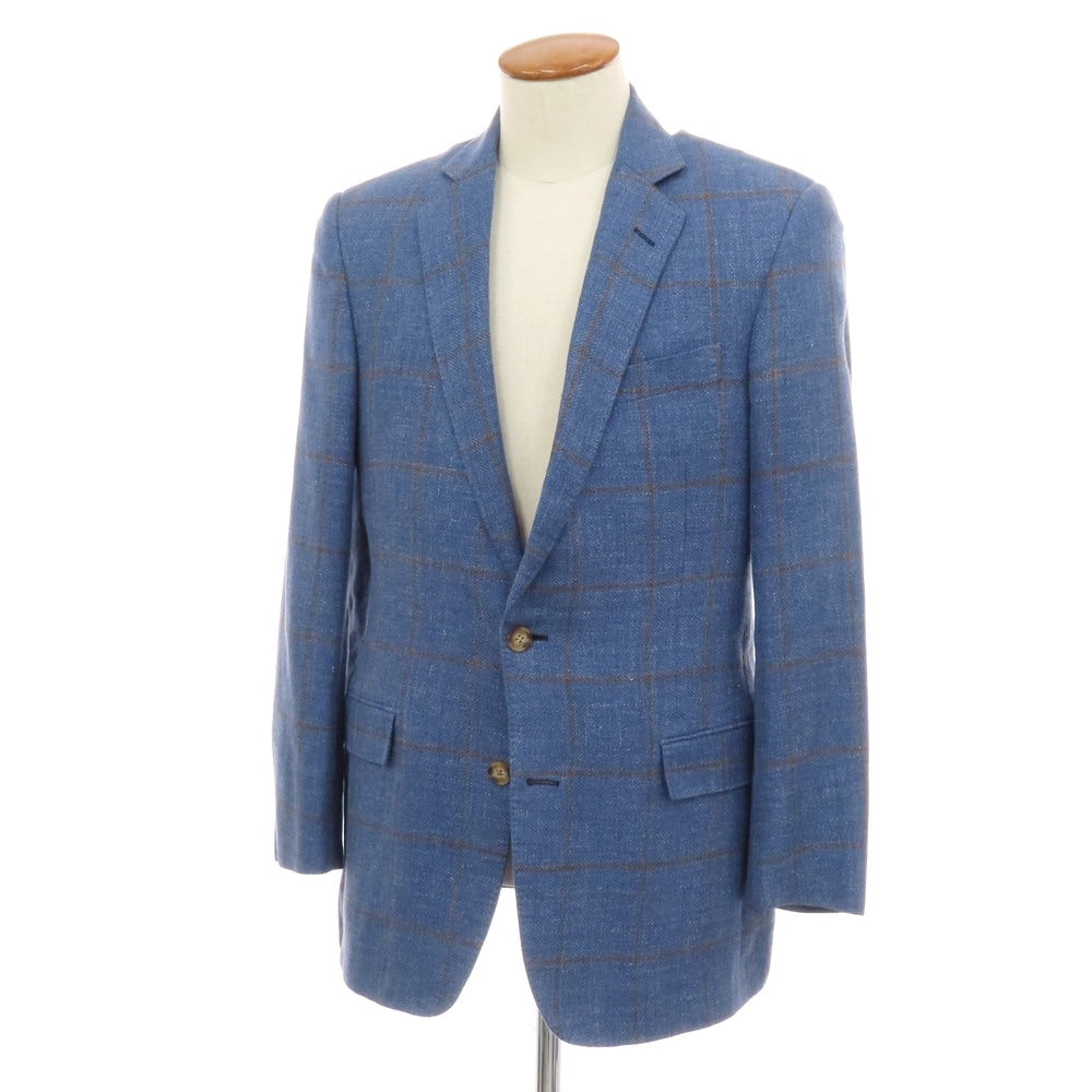 【中古】ブルックスブラザーズ Brooks Brothers リネン ウィンドウペーンチェック 2B テーラードジャケット ブルーxブラウン【サイズ38】【 状態ランクC 】【 メンズ 】