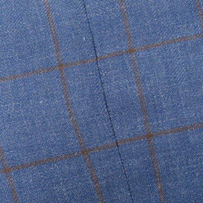 【中古】ブルックスブラザーズ Brooks Brothers リネン ウィンドウペーンチェック 2B テーラードジャケット ブルーxブラウン【サイズ38】【 状態ランクC 】【 メンズ 】