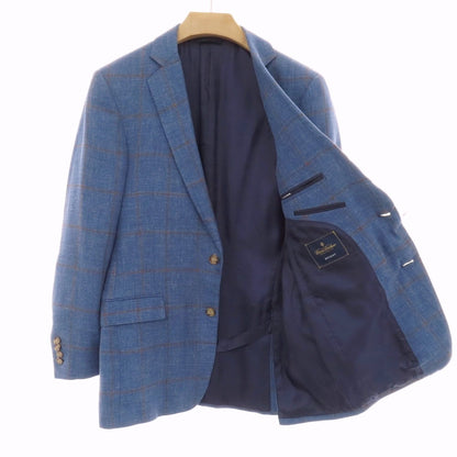 【中古】ブルックスブラザーズ Brooks Brothers リネン ウィンドウペーンチェック 2B テーラードジャケット ブルーxブラウン【サイズ38】【 状態ランクC 】【 メンズ 】