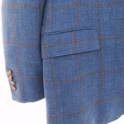 【中古】ブルックスブラザーズ Brooks Brothers リネン ウィンドウペーンチェック 2B テーラードジャケット ブルーxブラウン【サイズ38】【 状態ランクC 】【 メンズ 】