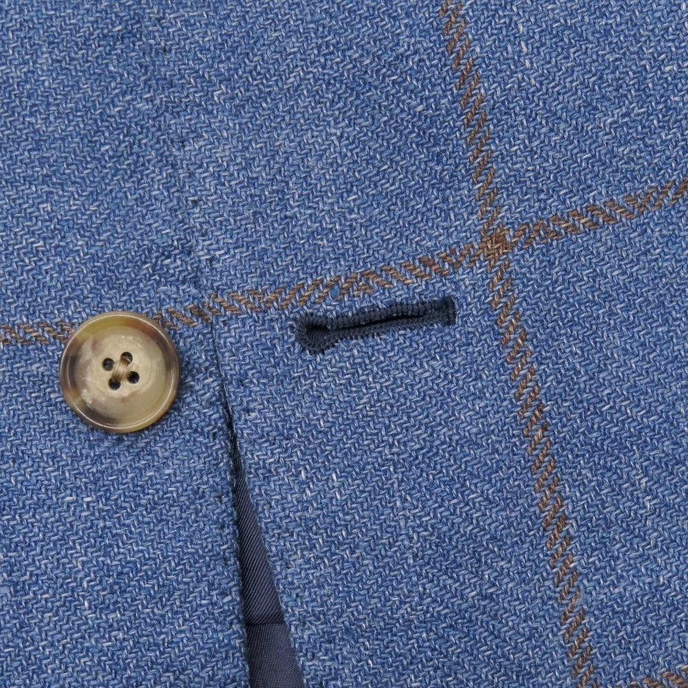 【中古】ブルックスブラザーズ Brooks Brothers リネン ウィンドウペーンチェック 2B テーラードジャケット ブルーxブラウン【サイズ38】【 状態ランクC 】【 メンズ 】