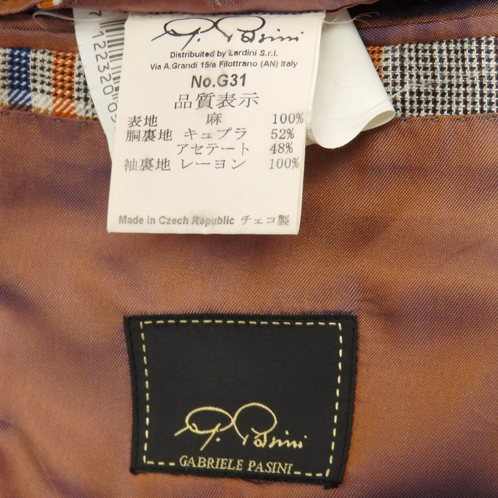 【中古】ガブリエレ パジーニ Gabriele Pasini リネン チェック 2B テーラードジャケット グレーxオレンジ【サイズ48】【 状態ランクB 】【 メンズ 】