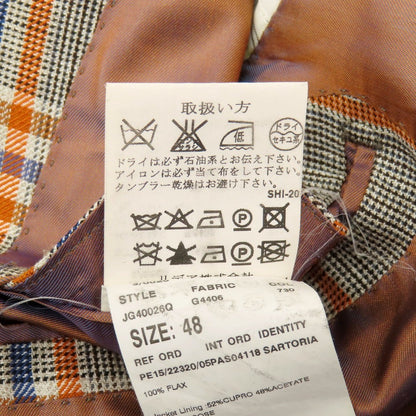 【中古】ガブリエレ パジーニ Gabriele Pasini リネン チェック 2B テーラードジャケット グレーxオレンジ【サイズ48】【 状態ランクB 】【 メンズ 】
