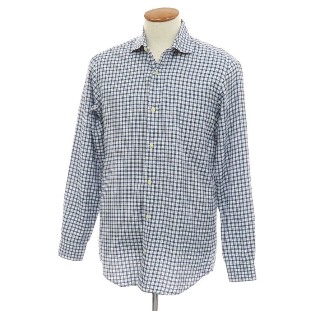 【中古】ジーゼニア Z Zegna コットン チェック ワイドカラー カジュアルシャツ ネイビーxホワイト【サイズM】【 状態ランクC 】【 メンズ 】