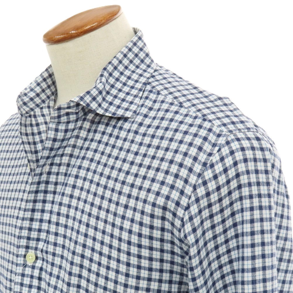 【中古】ジーゼニア Z Zegna コットン チェック ワイドカラー カジュアルシャツ ネイビーxホワイト【サイズM】【 状態ランクC 】【 メンズ 】