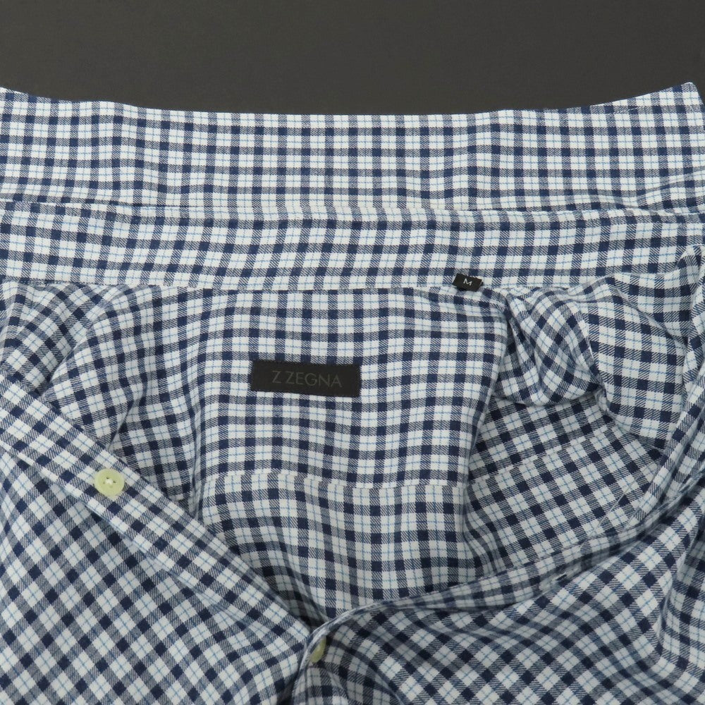 【中古】ジーゼニア Z Zegna コットン チェック ワイドカラー カジュアルシャツ ネイビーxホワイト【サイズM】【 状態ランクC 】【 メンズ 】