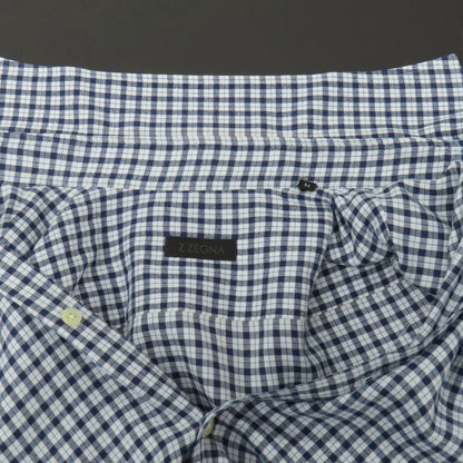【中古】ジーゼニア Z Zegna コットン チェック ワイドカラー カジュアルシャツ ネイビーxホワイト【サイズM】【 状態ランクC 】【 メンズ 】