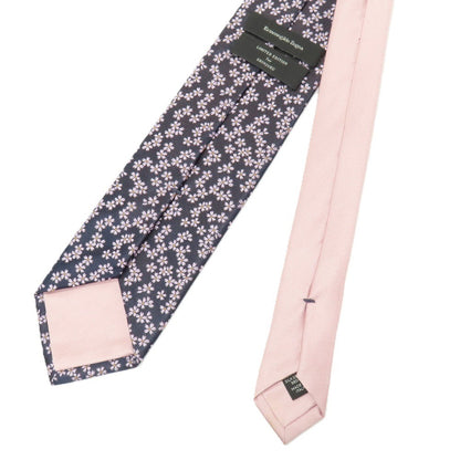 【中古】エルメネジルドゼニア Ermenegildo Zegna LIMITED EDITION for SHINJUKU シルク 桜柄×無地 切り替え ネクタイ ネイビーxピンク【 状態ランクC 】【 メンズ 】