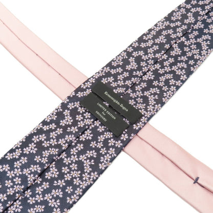 【中古】エルメネジルドゼニア Ermenegildo Zegna LIMITED EDITION for SHINJUKU シルク 桜柄×無地 切り替え ネクタイ ネイビーxピンク【 状態ランクC 】【 メンズ 】
