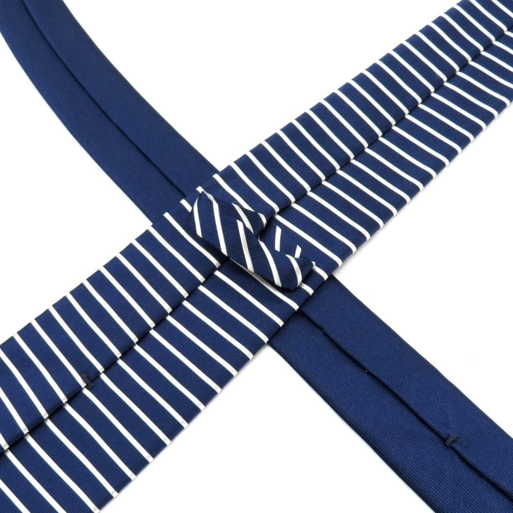 【中古】エルメネジルドゼニア Ermenegildo Zegna シルク ホリゾンタルストライプ ボーダー柄 ネクタイ ネイビーxホワイト【 状態ランクC 】【 メンズ 】