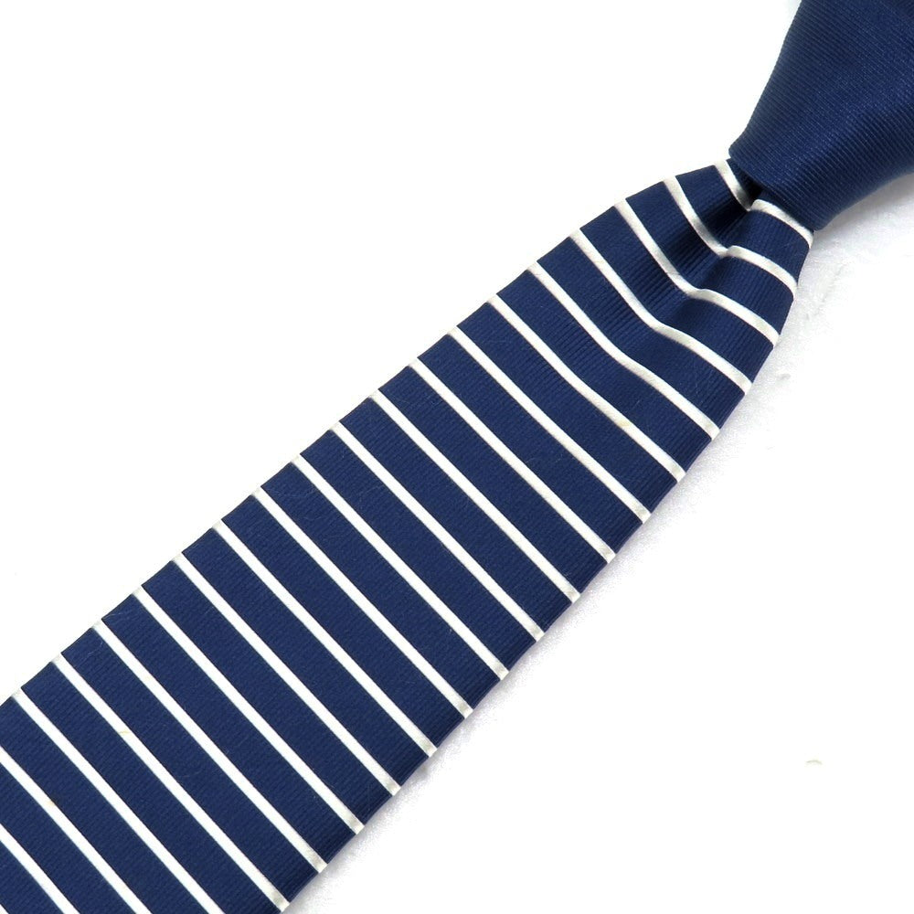【中古】エルメネジルドゼニア Ermenegildo Zegna シルク ホリゾンタルストライプ ボーダー柄 ネクタイ ネイビーxホワイト【 状態ランクC 】【 メンズ 】