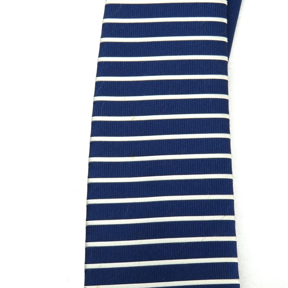 【中古】エルメネジルドゼニア Ermenegildo Zegna シルク ホリゾンタルストライプ ボーダー柄 ネクタイ ネイビーxホワイト【 状態ランクC 】【 メンズ 】