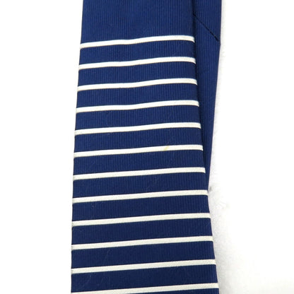 【中古】エルメネジルドゼニア Ermenegildo Zegna シルク ホリゾンタルストライプ ボーダー柄 ネクタイ ネイビーxホワイト【 状態ランクC 】【 メンズ 】
