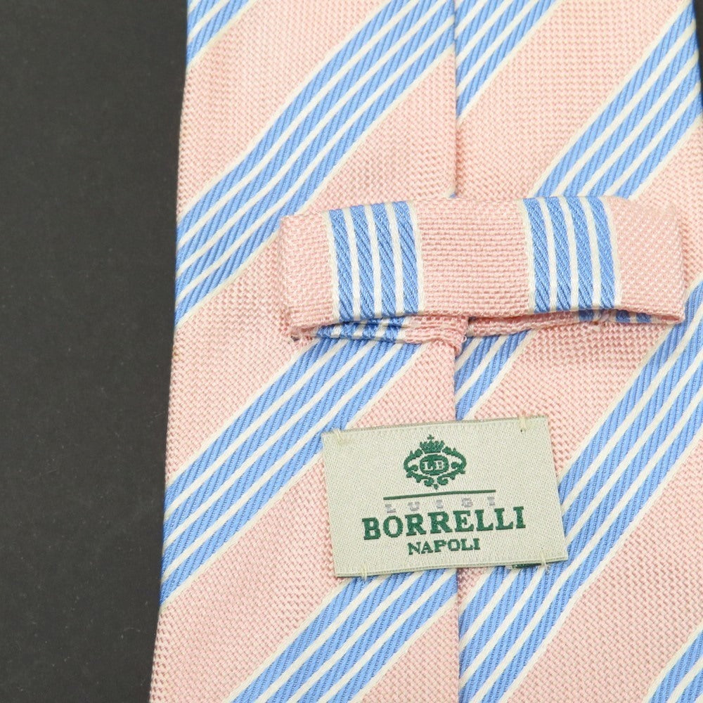 【中古】ルイジ ボレッリ Luigi Borrelli シルク ストライプ柄ネクタイ ピンクxライトブルー【 状態ランクC 】【 メンズ 】