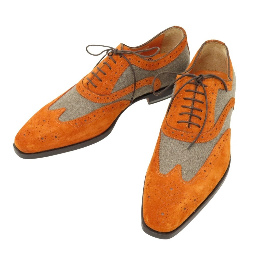 【中古】【未使用】サントーニ Santoni エストネーション別注 スエード ウール系 ドレスシューズ オレンジブラウンxグレー【サイズ5 1/2】【 状態ランクS 】【 メンズ 】