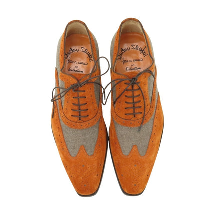 【中古】【未使用】サントーニ Santoni エストネーション別注 スエード ウール系 ドレスシューズ オレンジブラウンxグレー【サイズ5 1/2】【 状態ランクS 】【 メンズ 】