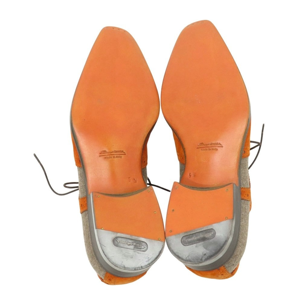 【中古】【未使用】サントーニ Santoni エストネーション別注 スエード ウール系 ドレスシューズ オレンジブラウンxグレー【サイズ5 1/2】【 状態ランクS 】【 メンズ 】
