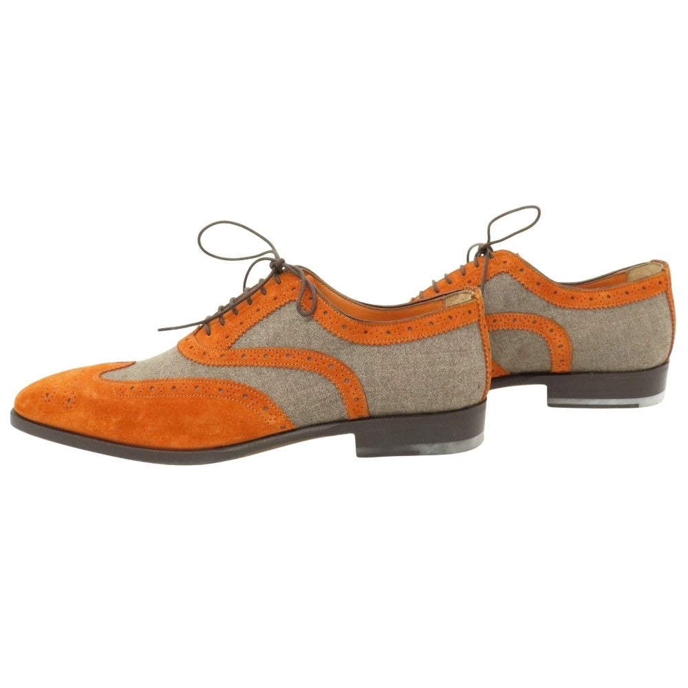 【中古】【未使用】サントーニ Santoni エストネーション別注 スエード ウール系 ドレスシューズ オレンジブラウンxグレー【サイズ5 1/2】【 状態ランクS 】【 メンズ 】