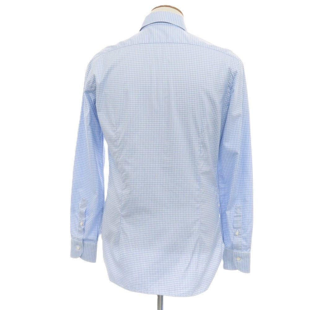 【中古】バルバ BARBA コットン チェック ワイドカラー ドレスシャツ ブルーxホワイト【サイズ39】【 状態ランクB 】【 メンズ 】