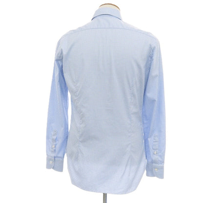 【中古】バルバ BARBA コットン チェック ワイドカラー ドレスシャツ ブルーxホワイト【サイズ39】【 状態ランクB 】【 メンズ 】