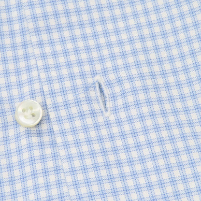【中古】バルバ BARBA コットン チェック ワイドカラー ドレスシャツ ブルーxホワイト【サイズ39】【 状態ランクB 】【 メンズ 】