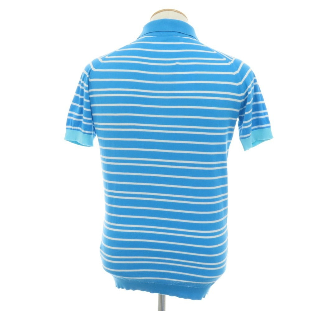 【中古】ジョンスメドレー JOHN SMEDLEY ハイゲージ ニュージーランドメリノウール ボーダー 半袖 ポロニット ライトブルーxホワイト【サイズS】【 状態ランクC 】【 メンズ 】
