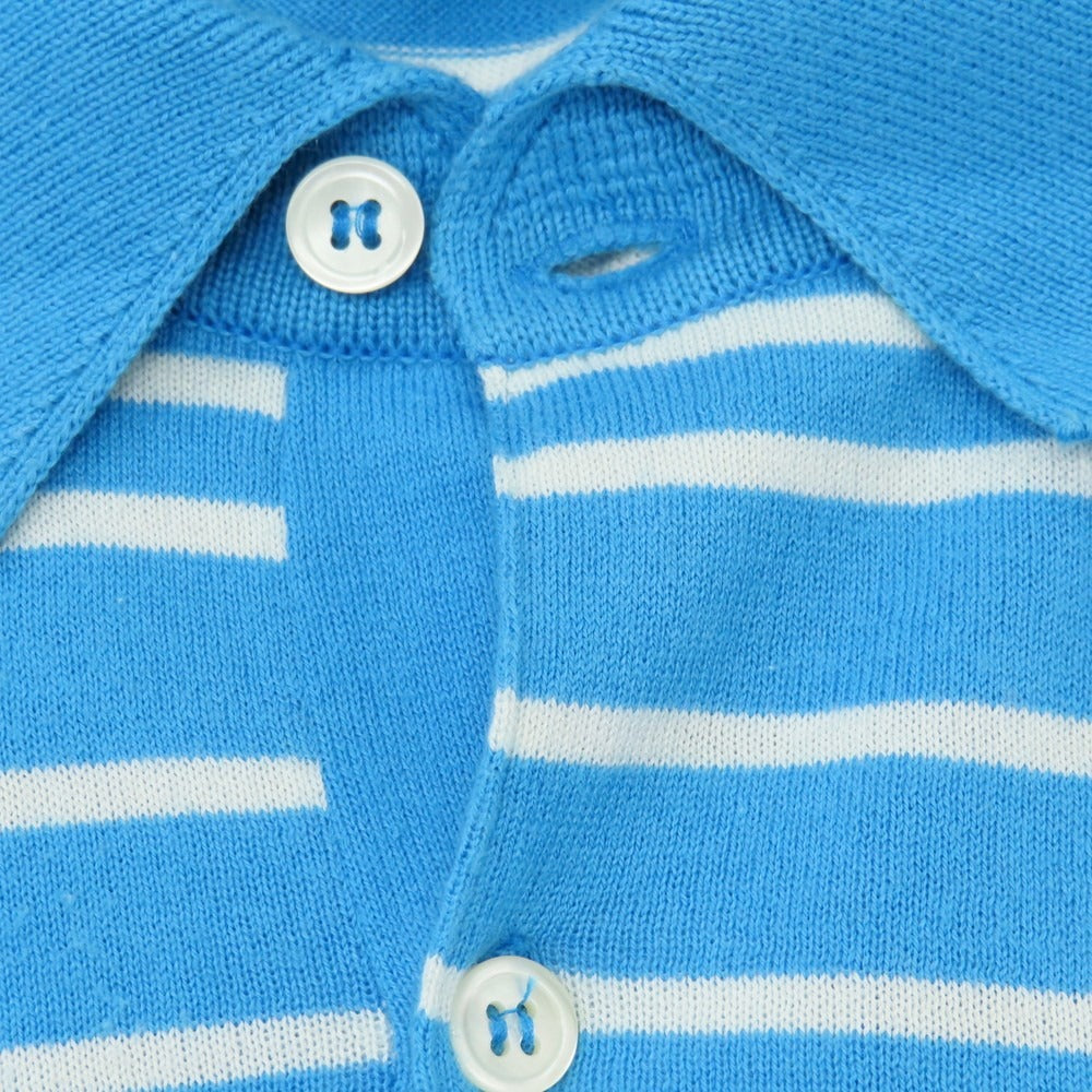 【中古】ジョンスメドレー JOHN SMEDLEY ハイゲージ ニュージーランドメリノウール ボーダー 半袖 ポロニット ライトブルーxホワイト【サイズS】【 状態ランクC 】【 メンズ 】