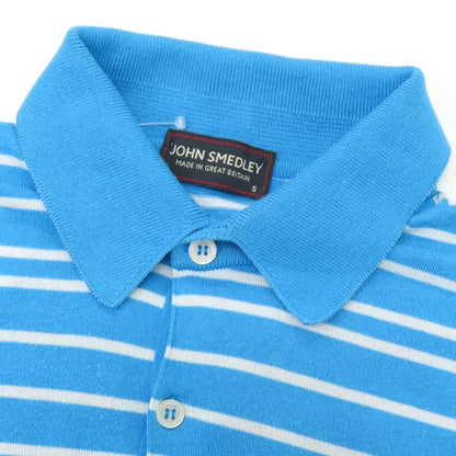【中古】ジョンスメドレー JOHN SMEDLEY ハイゲージ ニュージーランドメリノウール ボーダー 半袖 ポロニット ライトブルーxホワイト【サイズS】【 状態ランクC 】【 メンズ 】