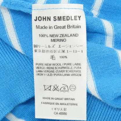 【中古】ジョンスメドレー JOHN SMEDLEY ハイゲージ ニュージーランドメリノウール ボーダー 半袖 ポロニット ライトブルーxホワイト【サイズS】【 状態ランクC 】【 メンズ 】