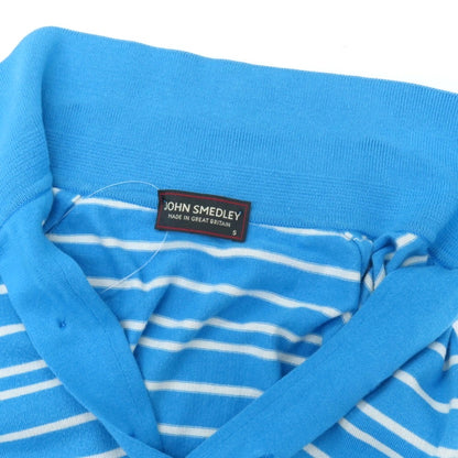 【中古】ジョンスメドレー JOHN SMEDLEY ハイゲージ ニュージーランドメリノウール ボーダー 半袖 ポロニット ライトブルーxホワイト【サイズS】【 状態ランクC 】【 メンズ 】
