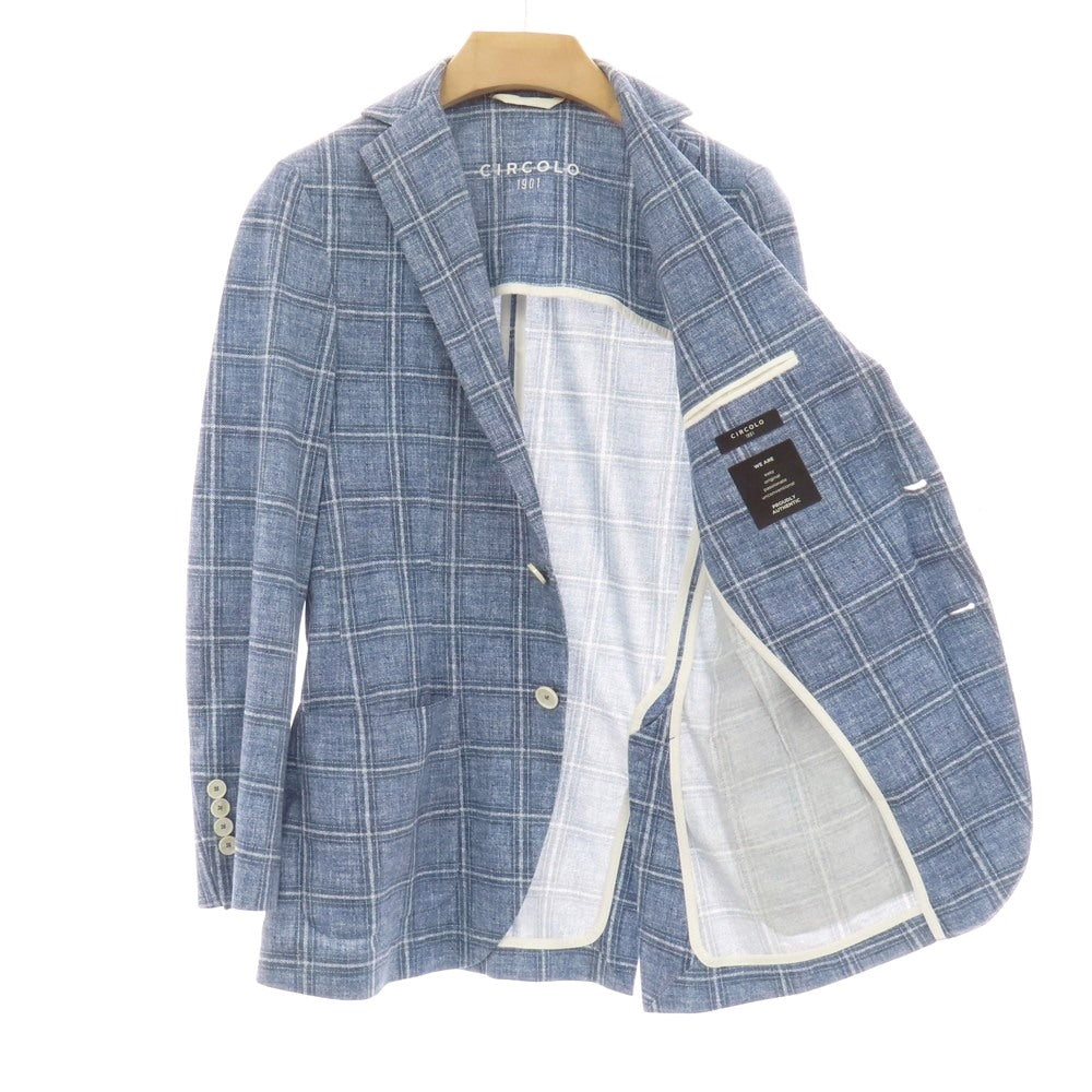 【中古】チルコロ1901 CIRCOLO 1901 コットン ジャージー チェック プリント 2B カジュアルジャケット ブルー系【サイズ44】【 状態ランクC 】【 メンズ 】