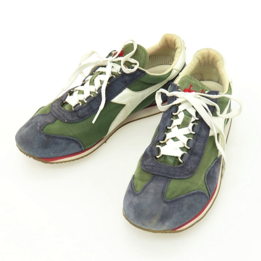 【中古】ディアドラ Diadora USED加工 キャンバス スエード スニーカー ネイビーxオリーブ【サイズ25】【 状態ランクC 】【 メンズ 】