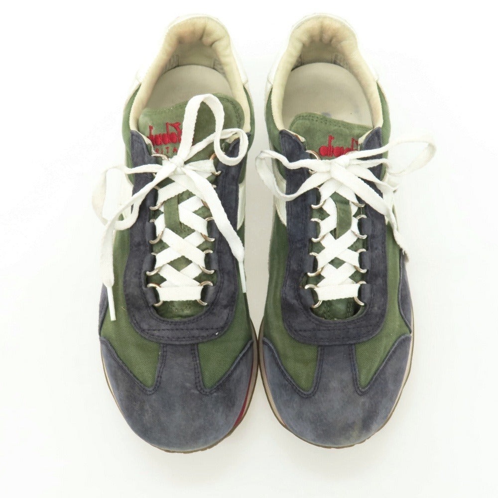 【中古】ディアドラ Diadora USED加工 キャンバス スエード スニーカー ネイビーxオリーブ【サイズ25】【 状態ランクC 】【 メンズ 】