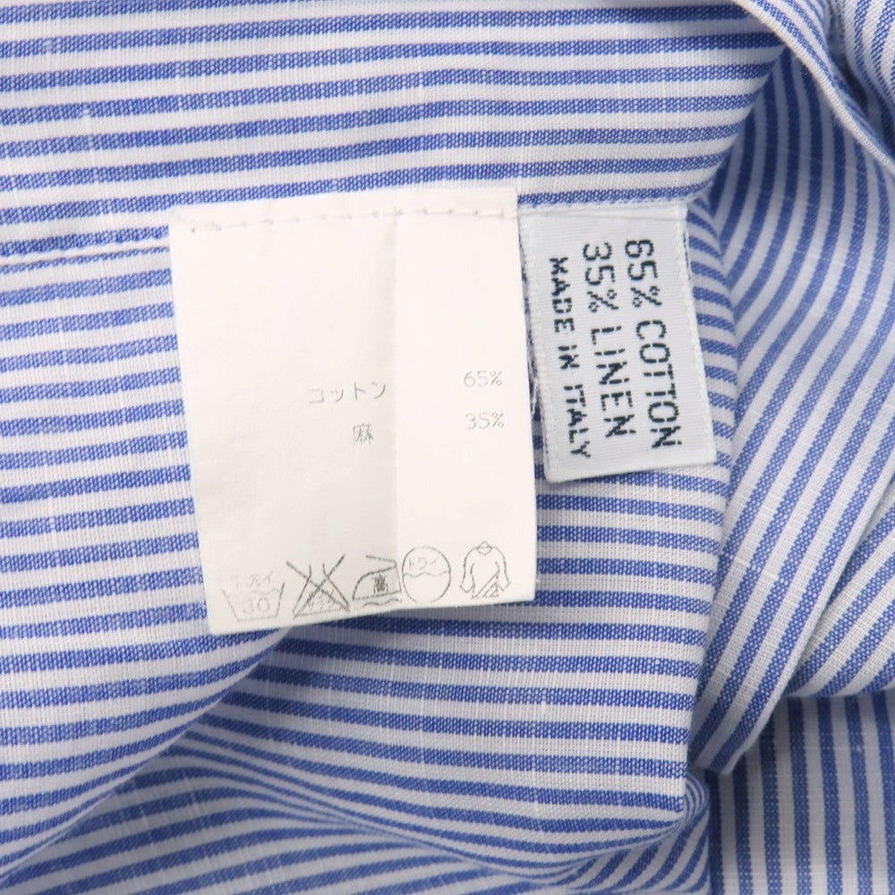 【中古】バルバ BARBA コットンリネン ストライプ ホリゾンタルカラー ドレスシャツ ブルーxホワイト【サイズ37】【 状態ランクC 】【 メンズ 】