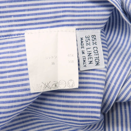 【中古】バルバ BARBA コットンリネン ストライプ ホリゾンタルカラー ドレスシャツ ブルーxホワイト【サイズ37】【 状態ランクC 】【 メンズ 】