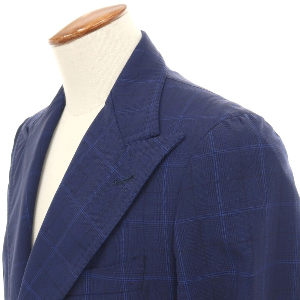 【中古】タリアトーレ TAGLIATORE ピーノレラリオ ウールモヘヤ チェック 2つボタンスーツ ネイビーxブルー【サイズ48/8 R】【 状態ランクB 】【 メンズ 】